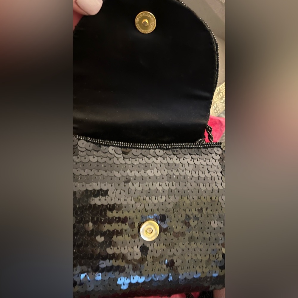 Vintage La Regale EC Black Sequin Beaded Strap Evening Bag authentic cards/box - Picture 3 of 10